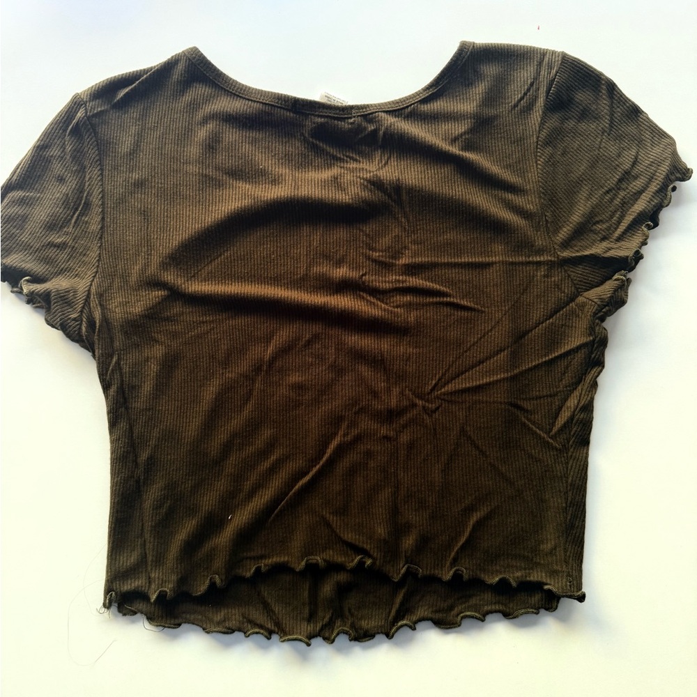 Olive Ribbed Crop Top - Picture 2 of 2
